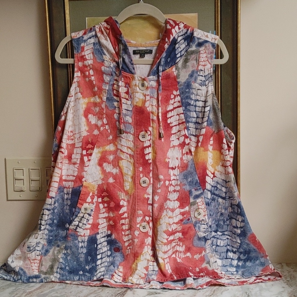 For Cynthia Colorful Sleeveless Button-Up Hoodie